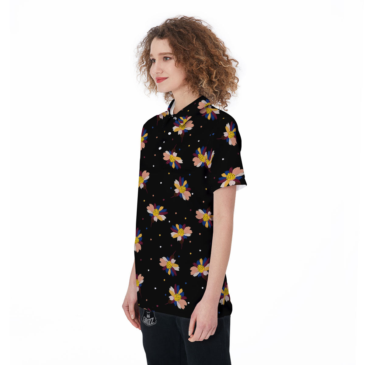 Daisy Floral Polka Dot Print Pattern Women's Golf Shirts-grizzshop