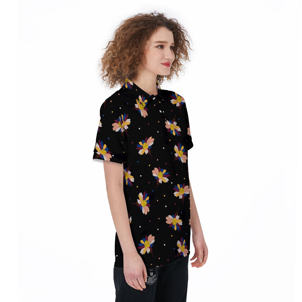 Daisy Floral Polka Dot Print Pattern Women's Golf Shirts-grizzshop