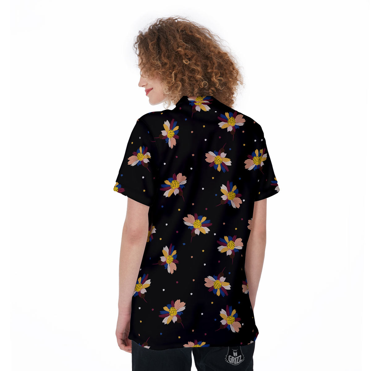 Daisy Floral Polka Dot Print Pattern Women's Golf Shirts-grizzshop