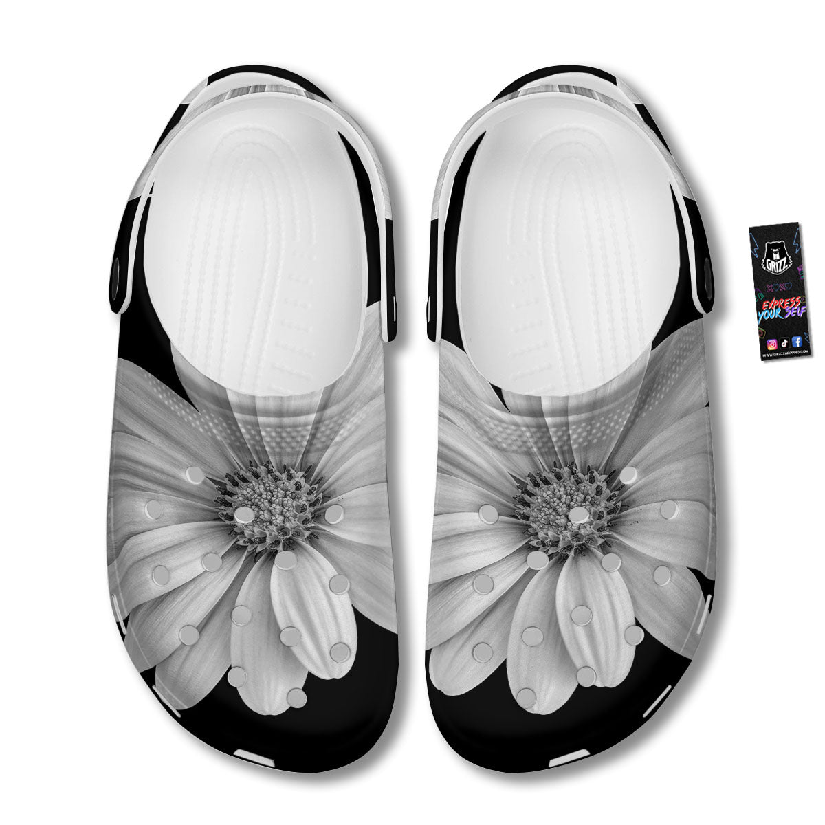 Daisy Flower Monochrome Print Clog-grizzshop