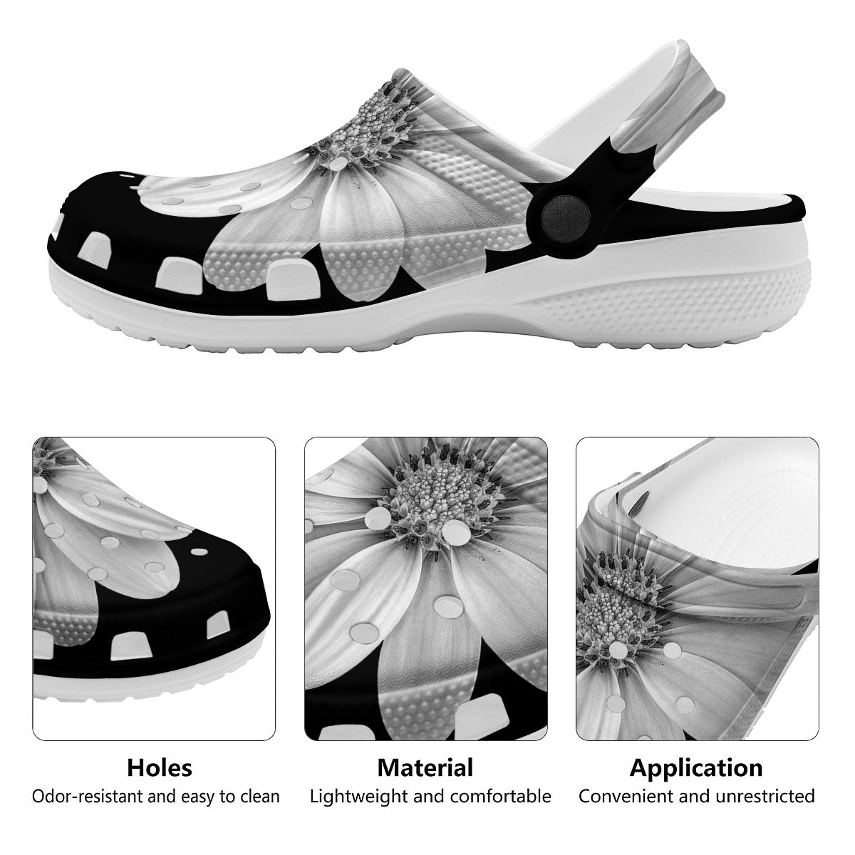 Daisy Flower Monochrome Print Clog-grizzshop