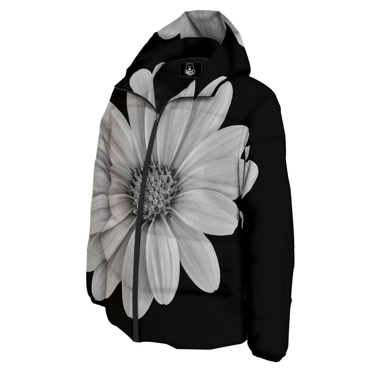 Daisy Flower Monochrome Print Down Jacket-grizzshop