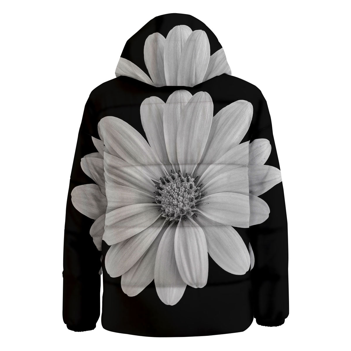 Daisy Flower Monochrome Print Down Jacket-grizzshop