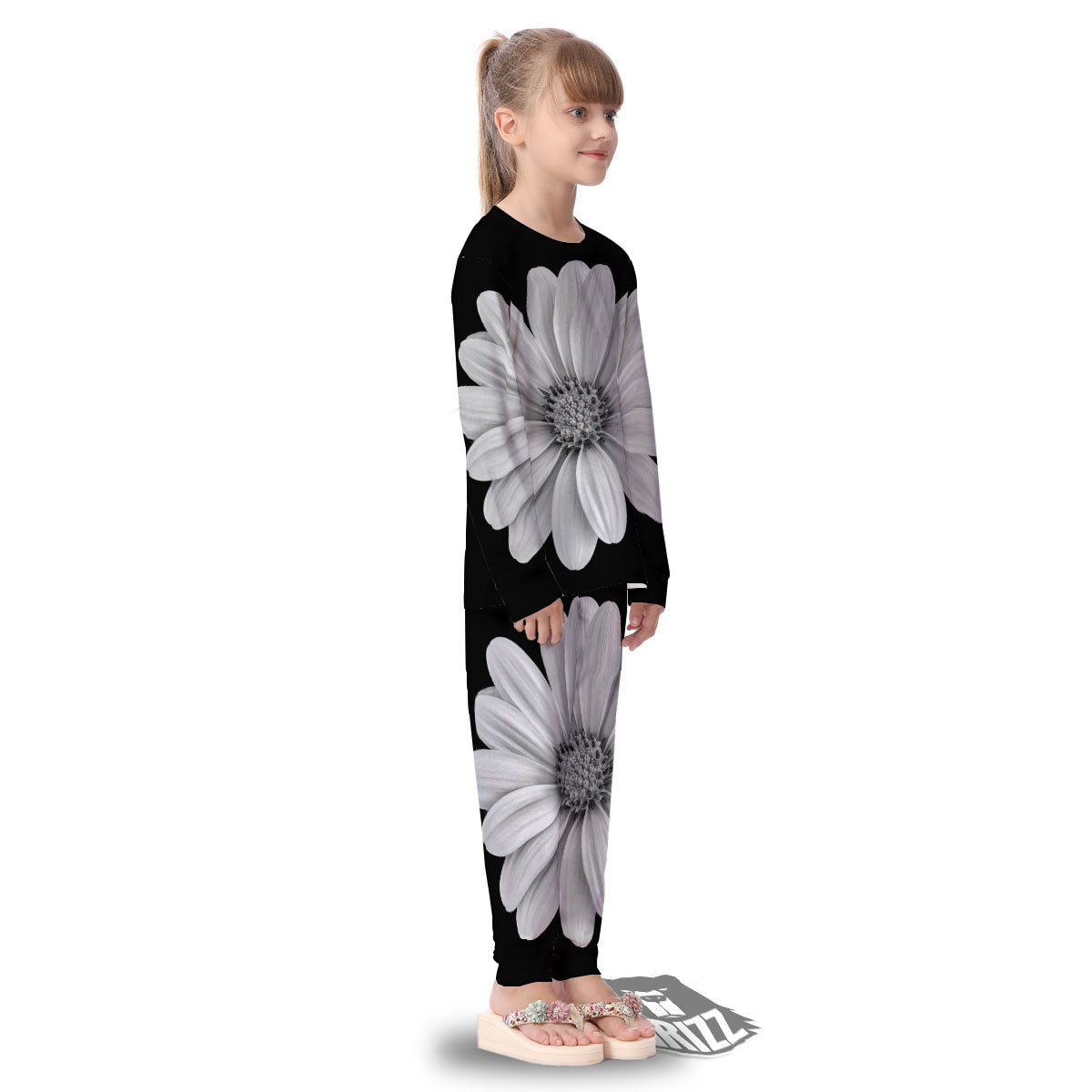 Daisy Flower Monochrome Print Kid's Pajamas-grizzshop