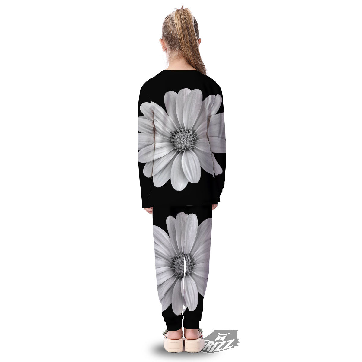 Daisy Flower Monochrome Print Kid's Pajamas-grizzshop
