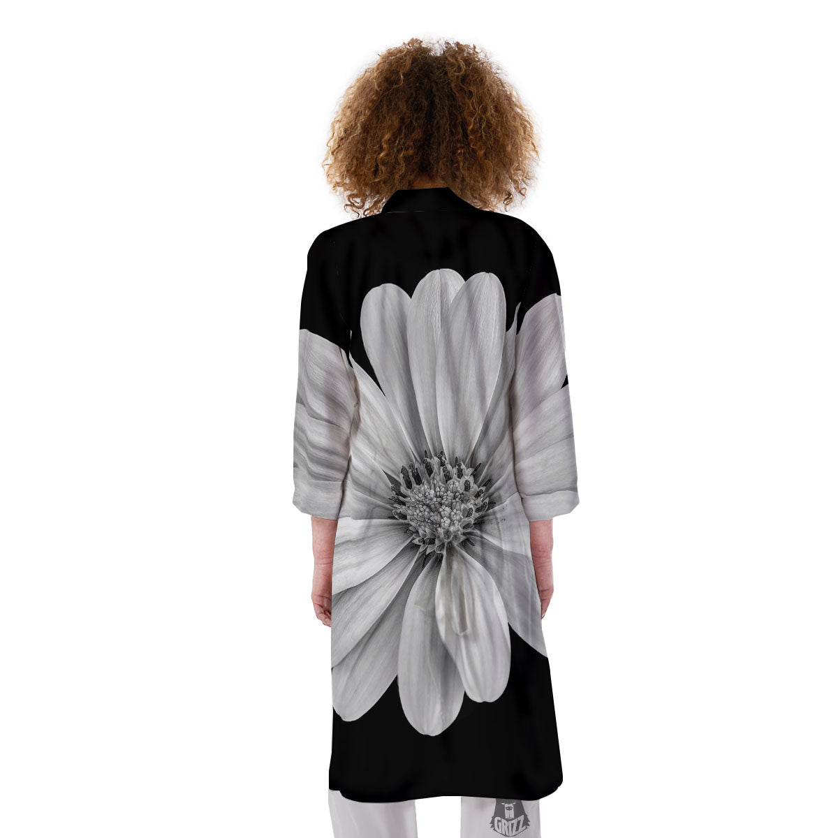 Daisy Flower Monochrome Print Kimono-grizzshop
