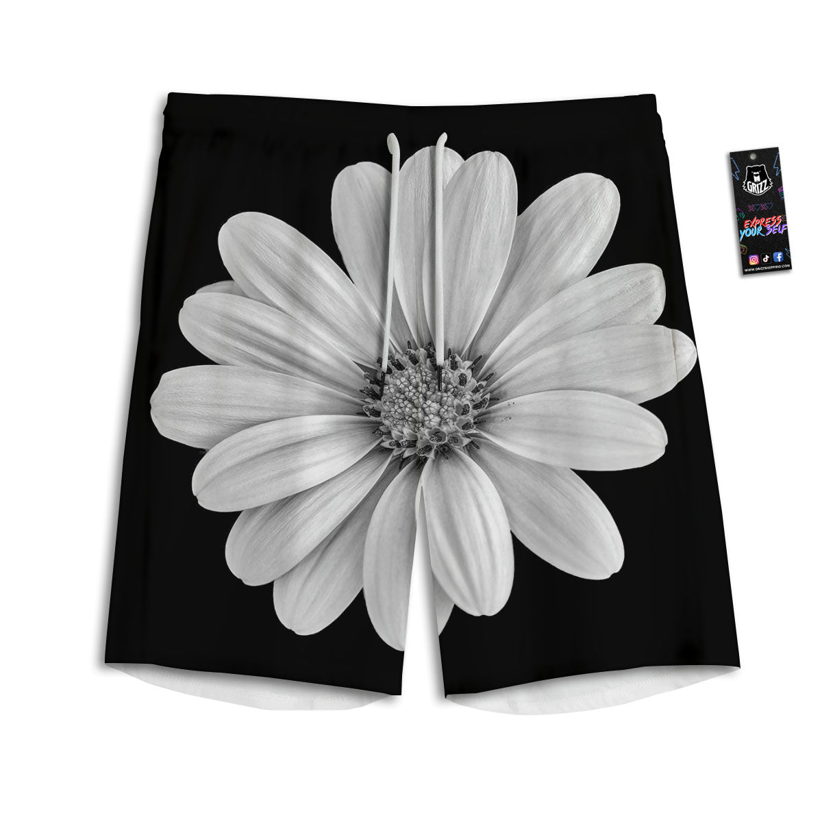 Daisy Flower Monochrome Print Men's Athletic Shorts