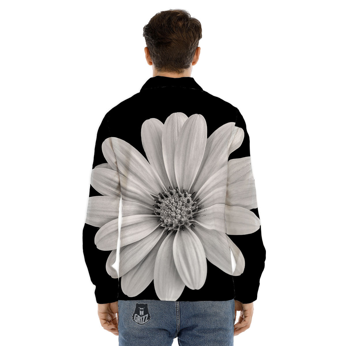 Daisy Flower Monochrome Print Men's Dress Shirts-grizzshop