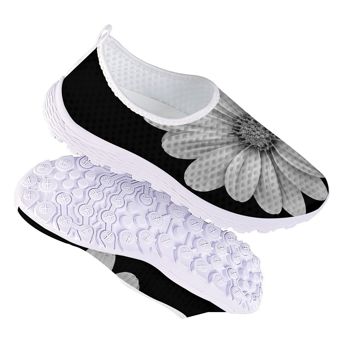 Daisy Flower Monochrome Print Nurse Shoes-grizzshop
