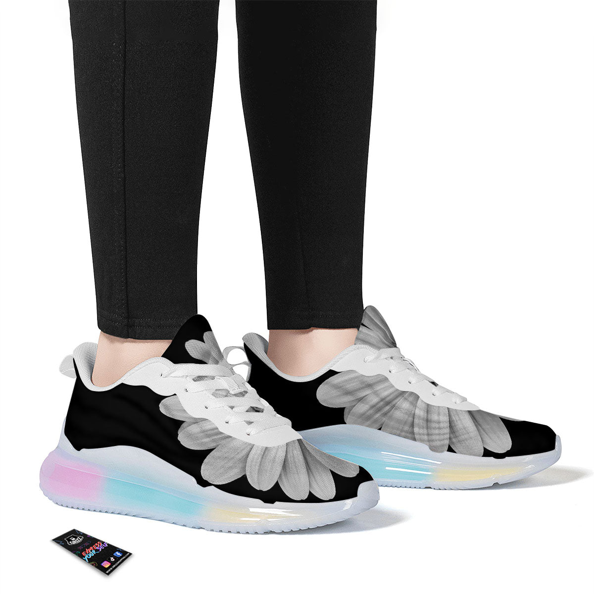Daisy Flower Monochrome Print Running Sneakers-grizzshop