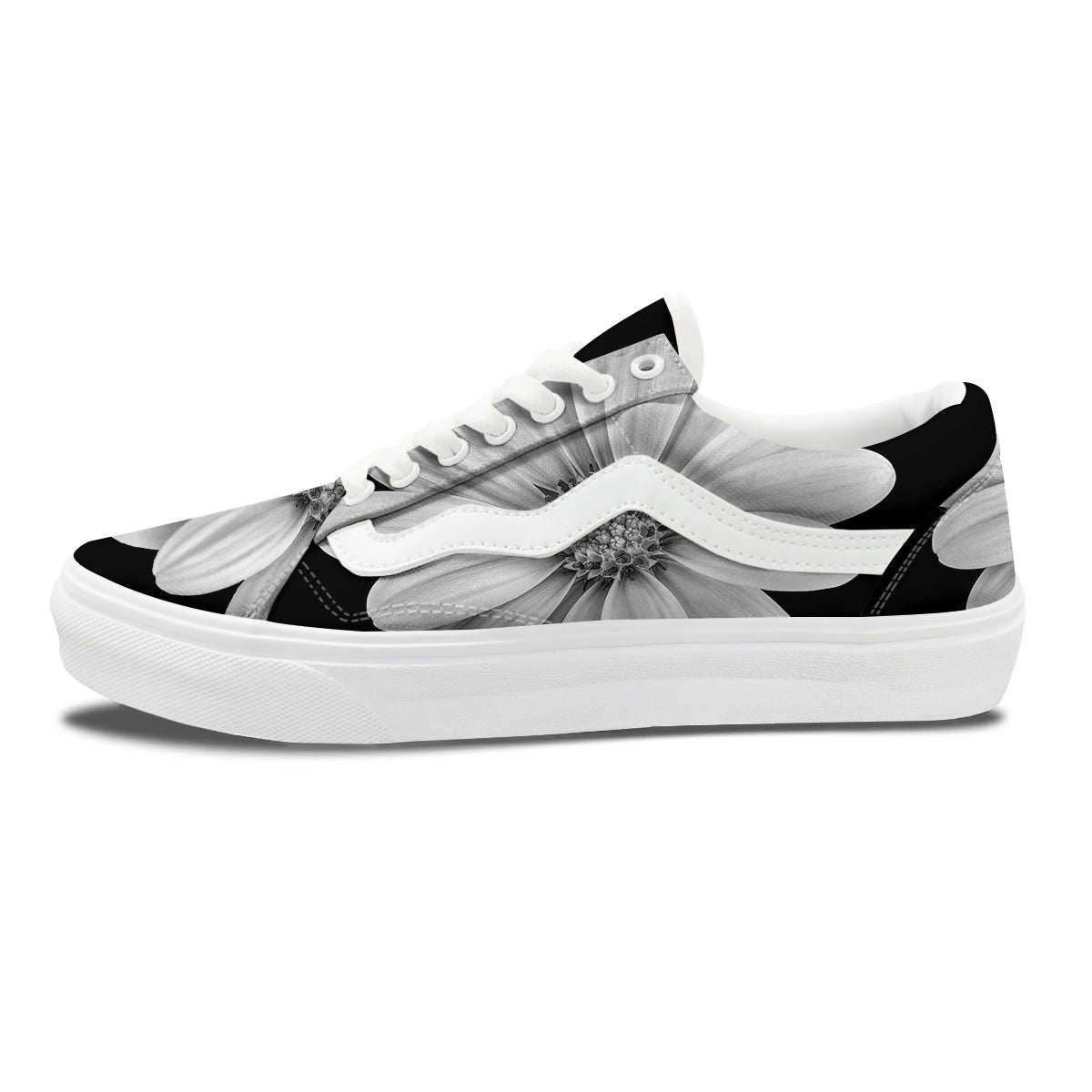 Daisy Flower Monochrome Print Skate Shoes-grizzshop