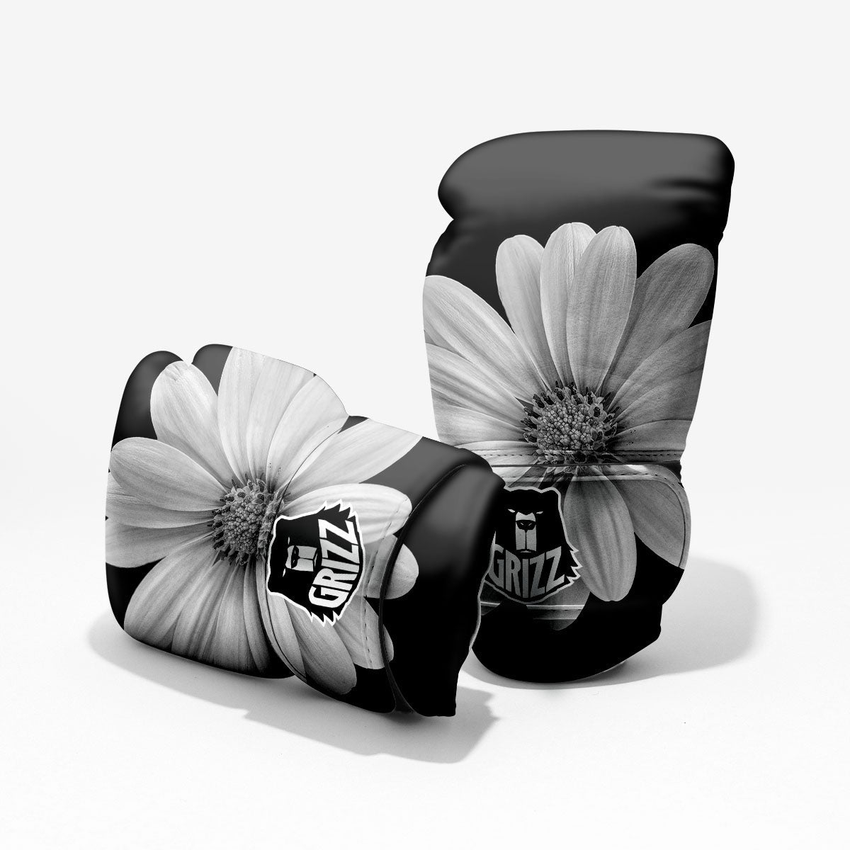 Daisy Flower Monochrome Print Sparring Gloves-grizzshop