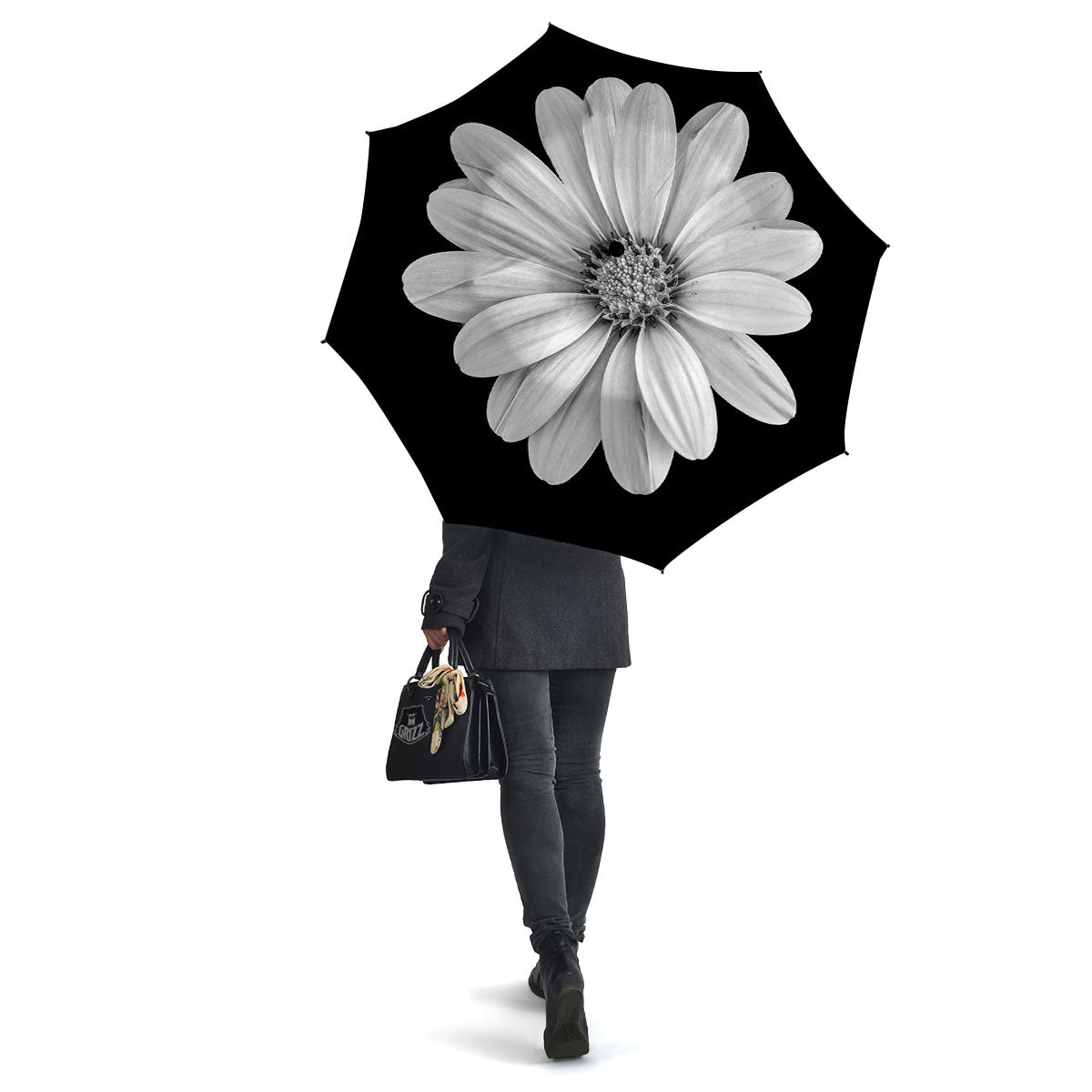 Daisy Flower Monochrome Print Umbrella-grizzshop