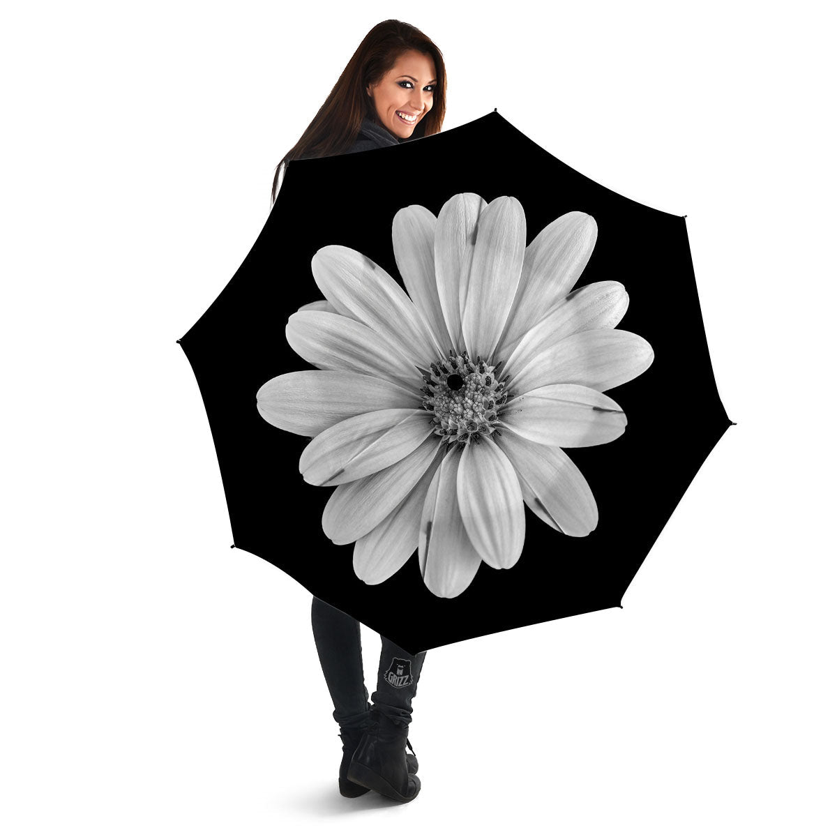 Daisy Flower Monochrome Print Umbrella-grizzshop