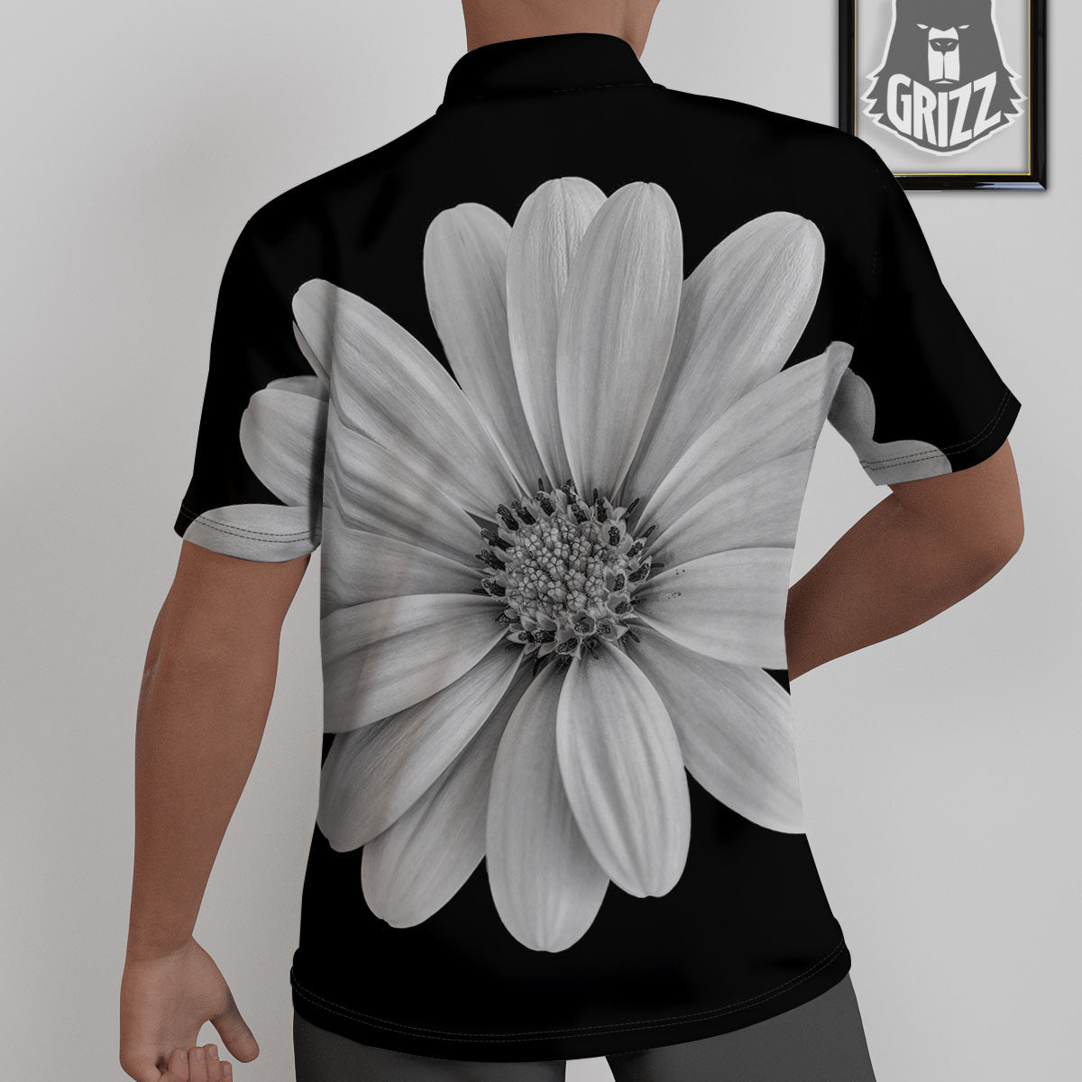 Daisy Flower Monochrome Print Untucked Shirts-grizzshop
