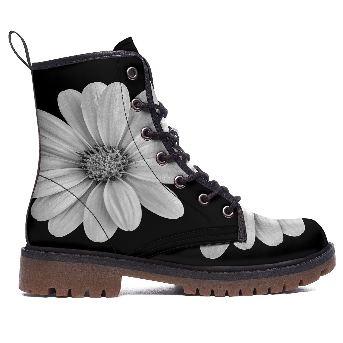 Daisy Flower Monochrome Print Work Boots-grizzshop