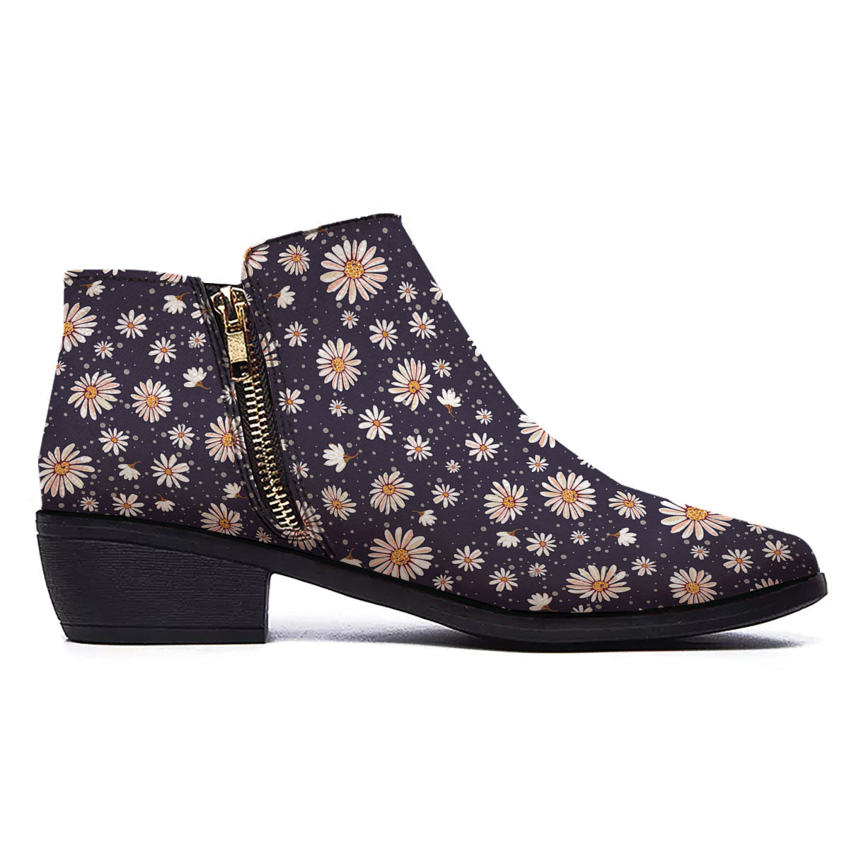 Daisy Flower Polka Dot Print Pattern Ankle Boots-grizzshop