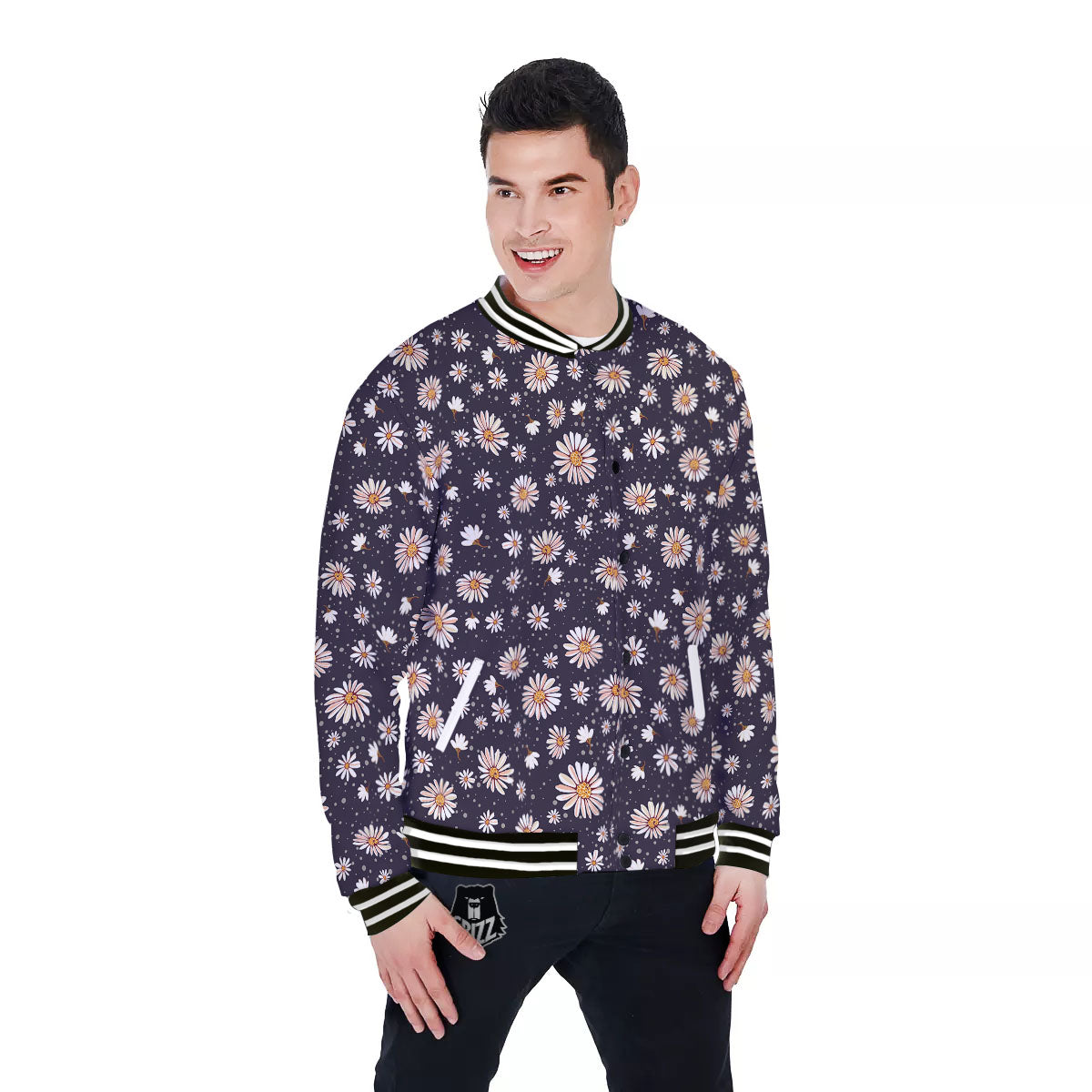 Daisy Flower Polka Dot Print Pattern Baseball Jacket-grizzshop