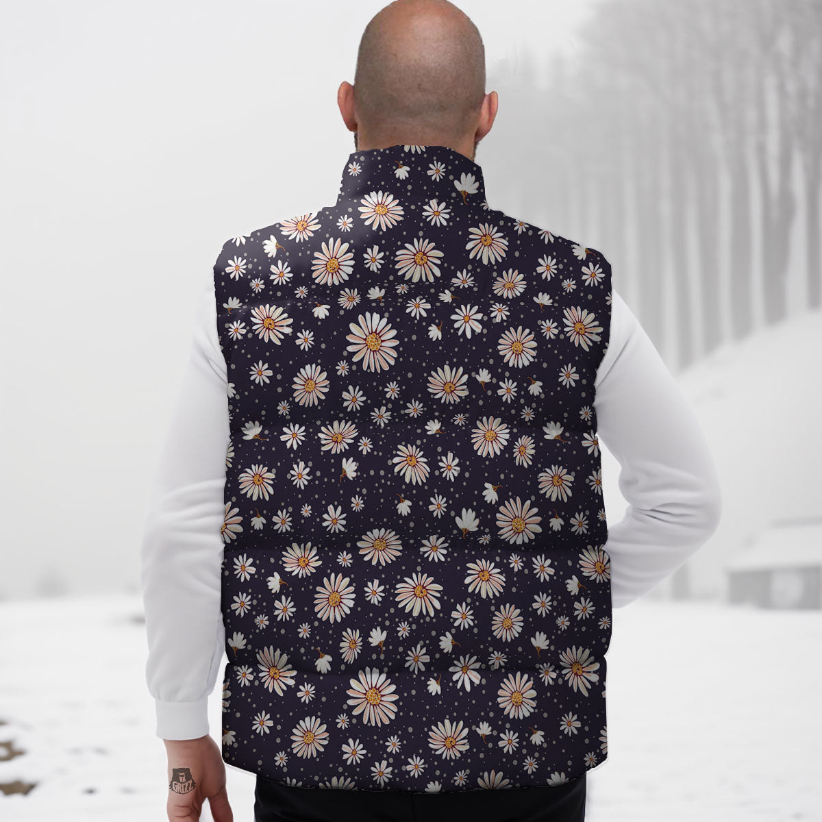 Daisy Flower Polka Dot Print Pattern Down Vest-grizzshop