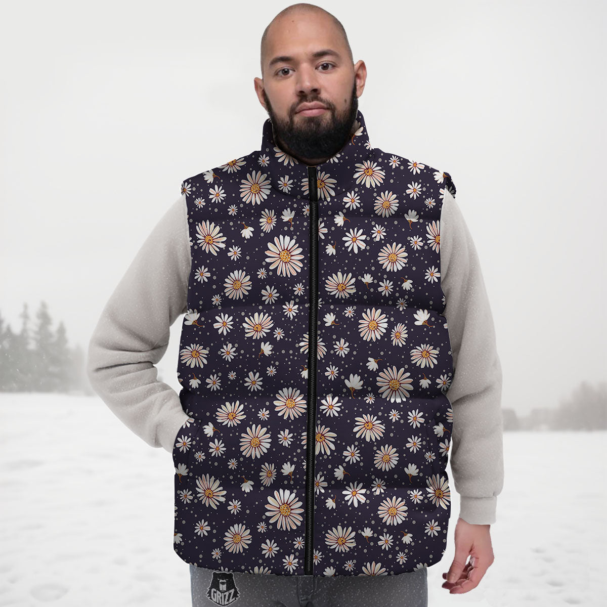 Daisy Flower Polka Dot Print Pattern Down Vest-grizzshop