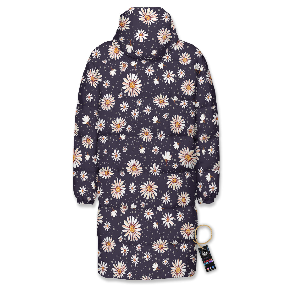 Daisy Flower Polka Dot Print Pattern Long Down Jacket-grizzshop