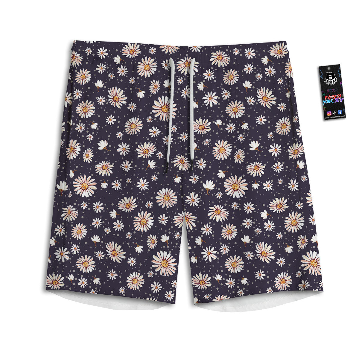 Daisy Flower Polka Dot Print Pattern Men's Athletic Shorts-grizzshop