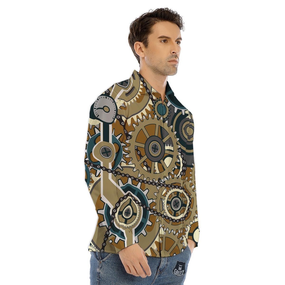 Daisy Flower Polka Dot Print Pattern Men's Dress Shirts-grizzshop