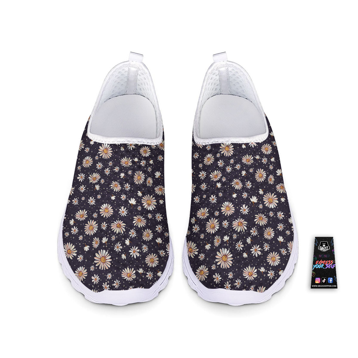 Daisy Flower Polka Dot Print Pattern Nurse Shoes-grizzshop