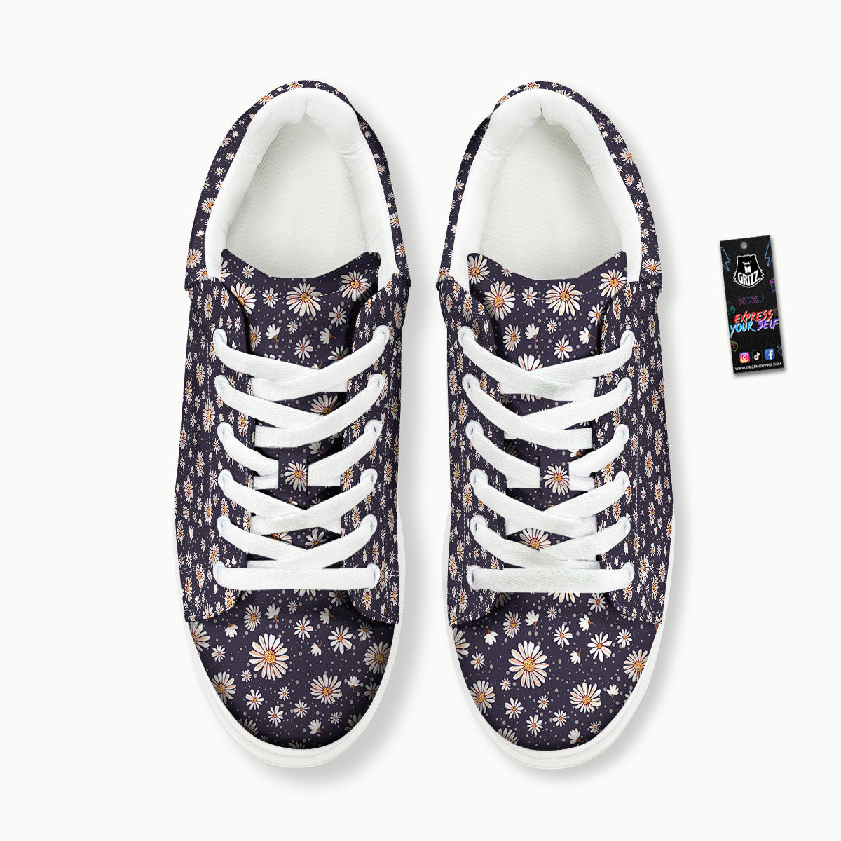 Daisy Flower Polka Dot Print Pattern Platform Shoes-grizzshop