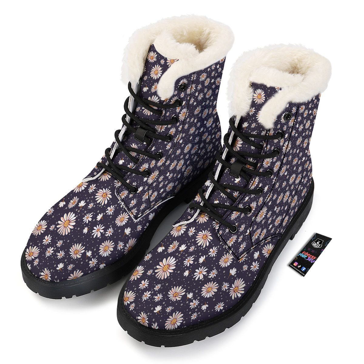 Daisy Flower Polka Dot Print Pattern Winter Boots-grizzshop