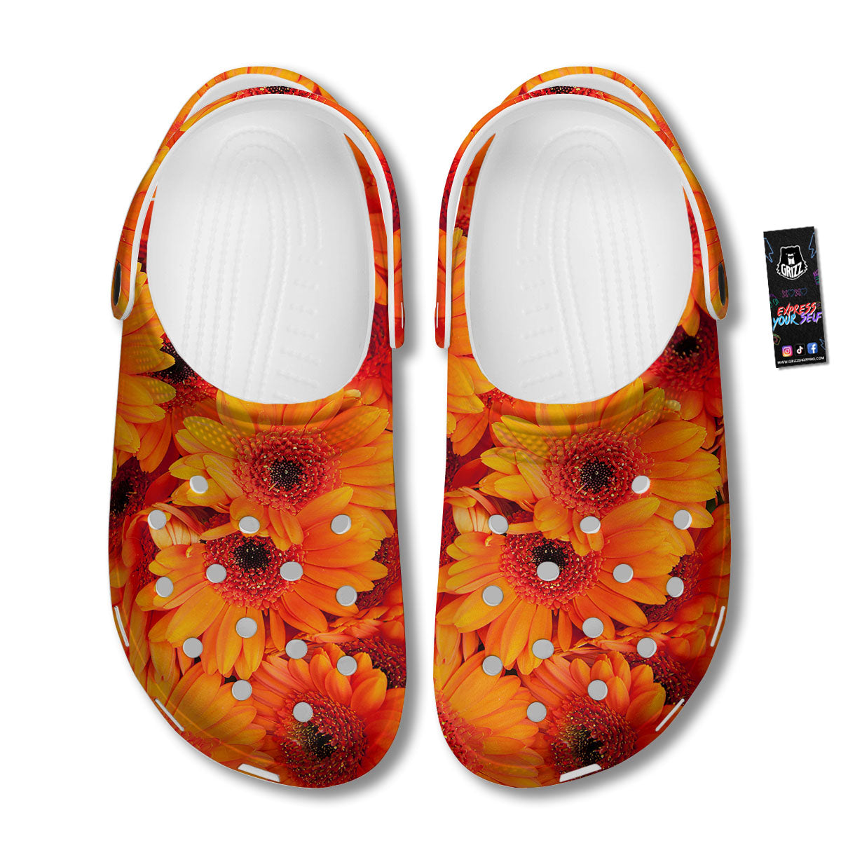 Daisy Orange Flower Print Clog-grizzshop