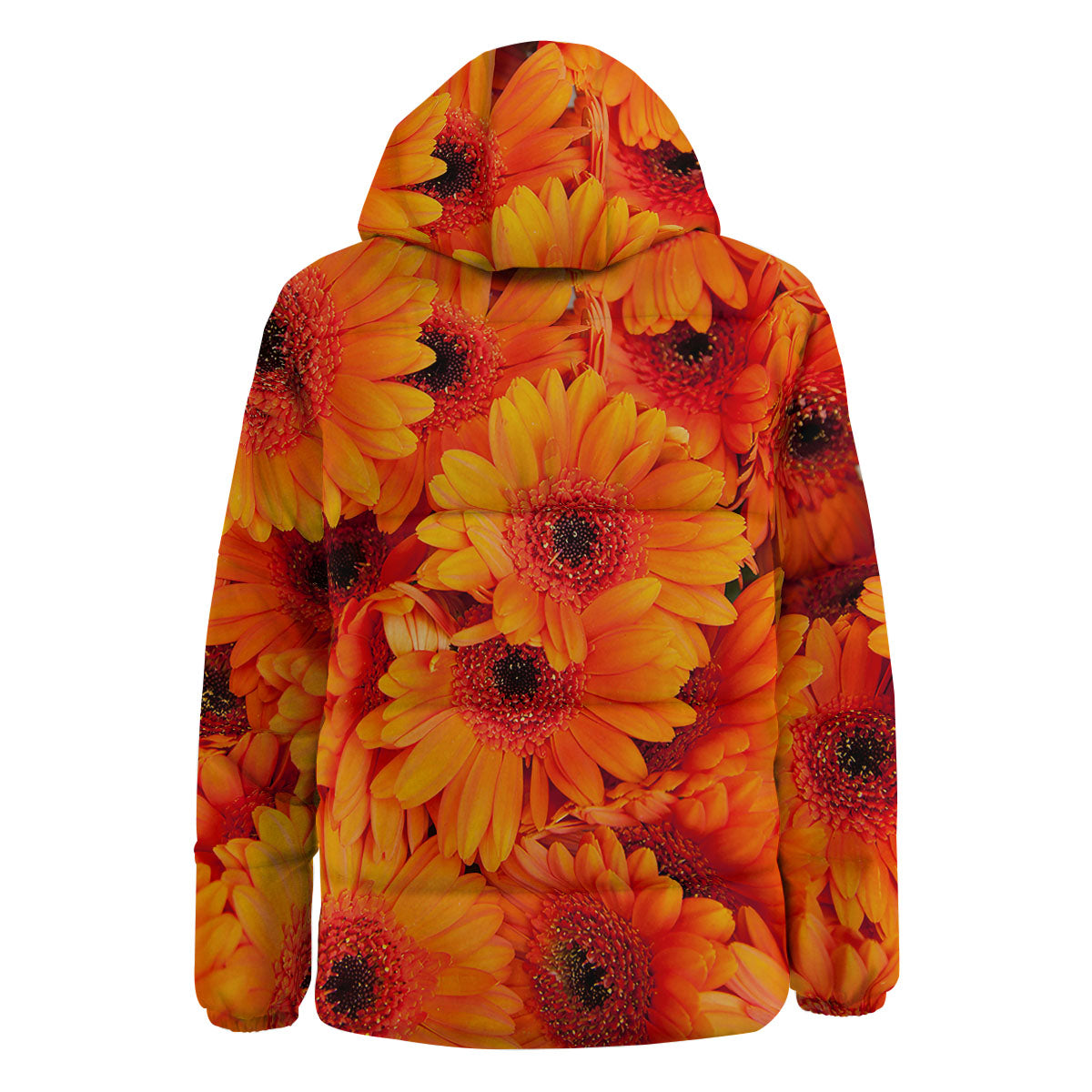 Daisy Orange Flower Print Down Jacket-grizzshop