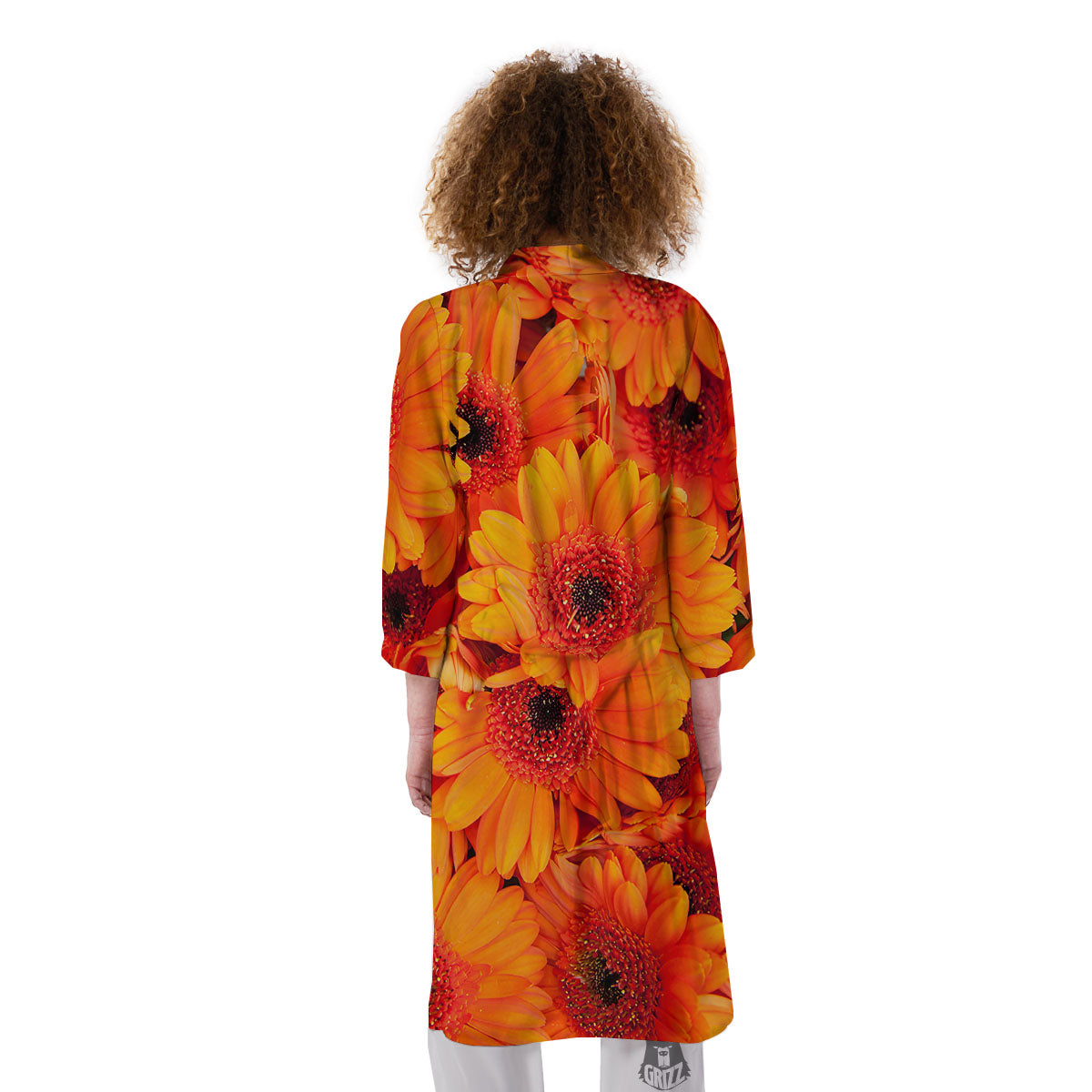 Daisy Orange Flower Print Kimono-grizzshop