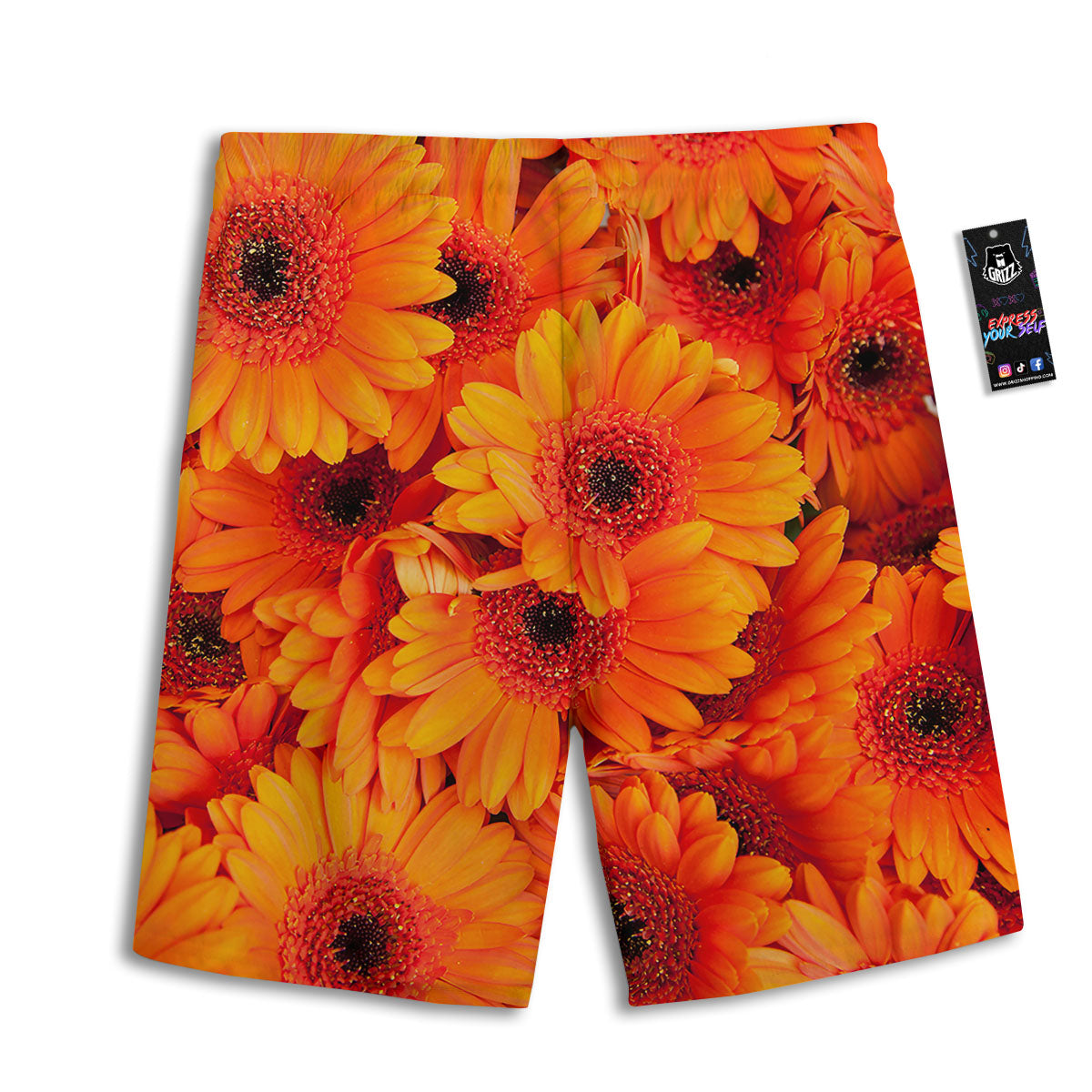 Daisy Orange Flower Print Men's Athletic Shorts