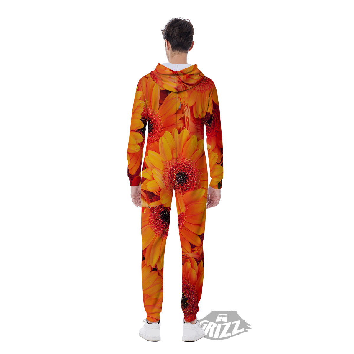 Daisy Orange Flower Print Men's Jumpsuit-grizzshop