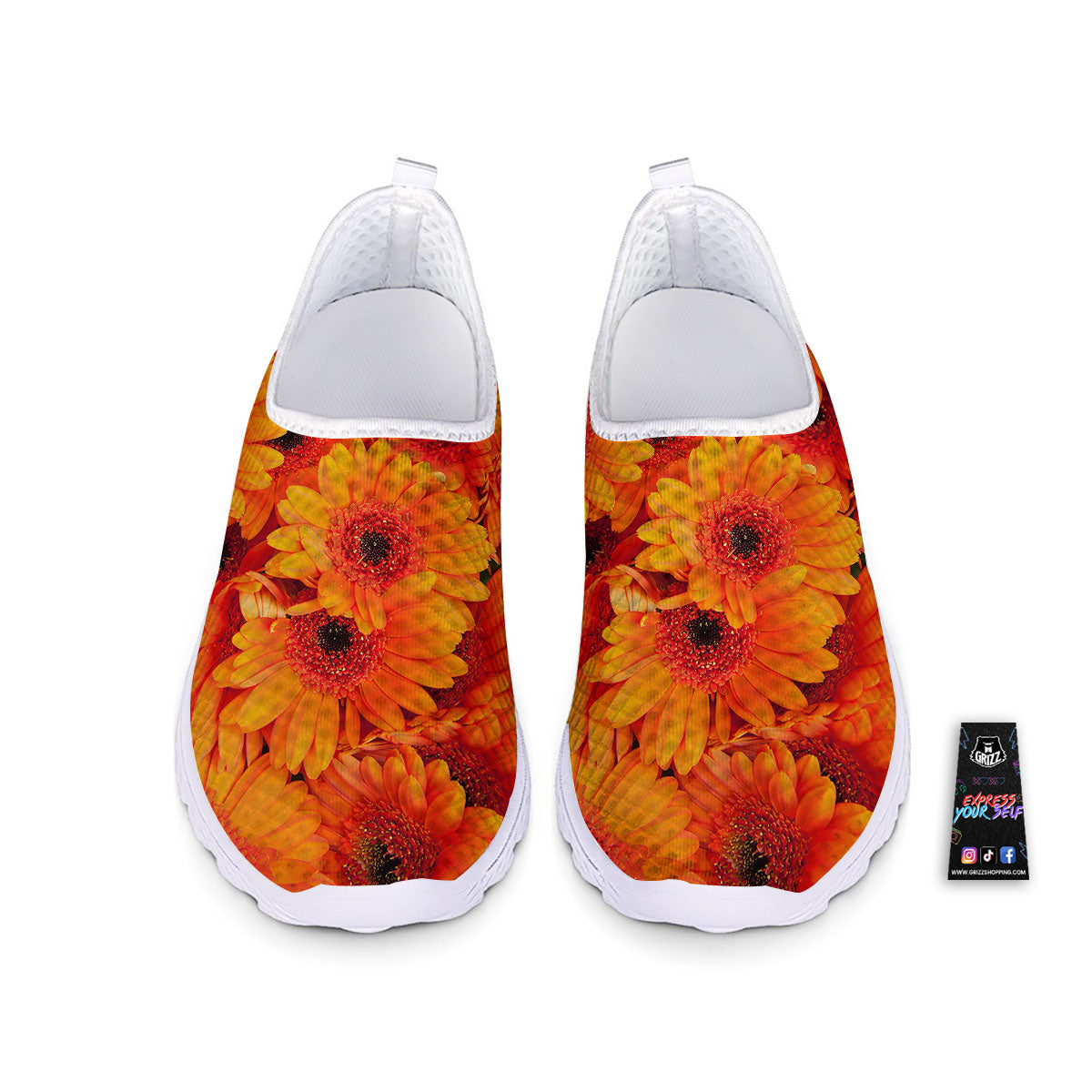 Daisy Orange Flower Print Nurse Shoes-grizzshop
