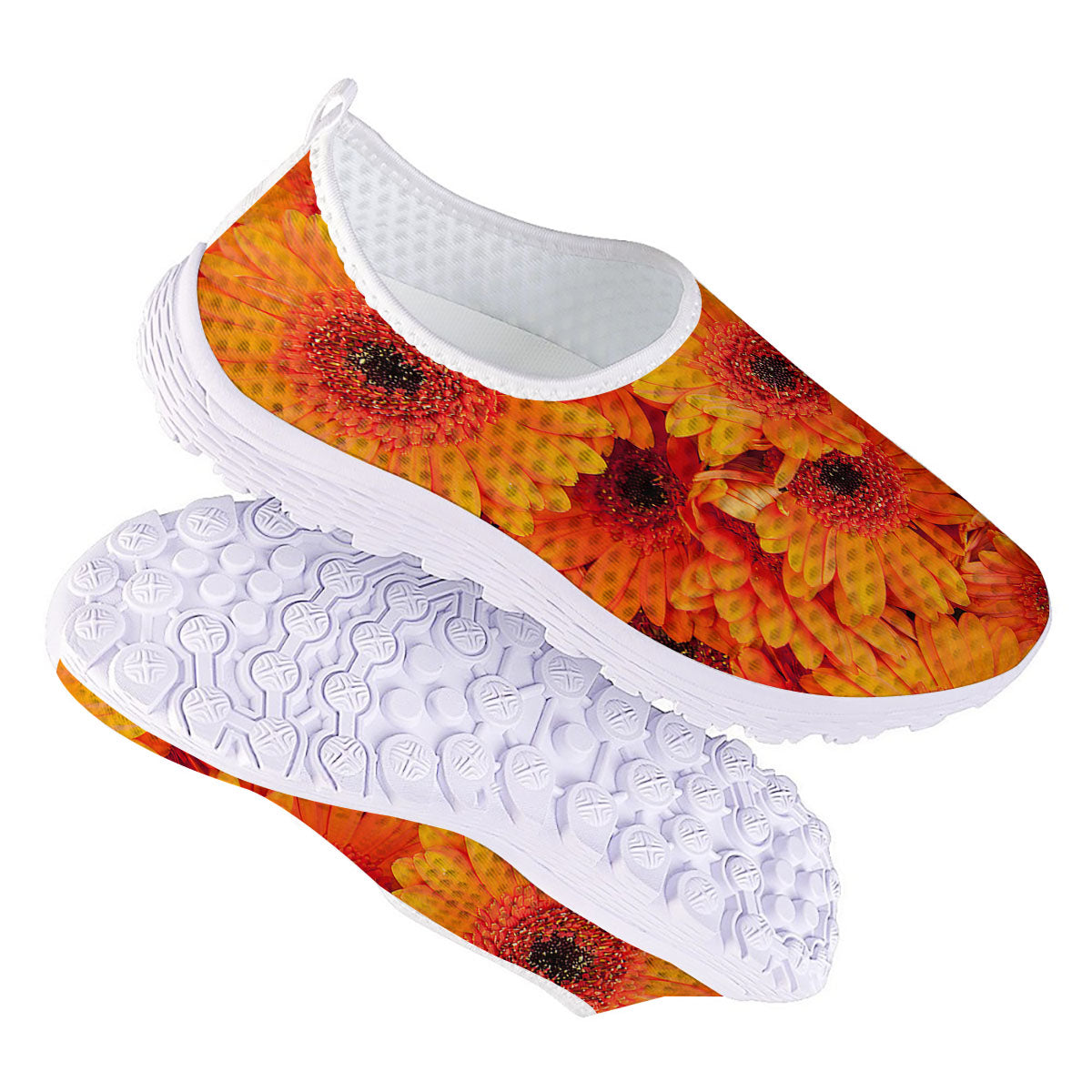 Daisy Orange Flower Print Nurse Shoes-grizzshop