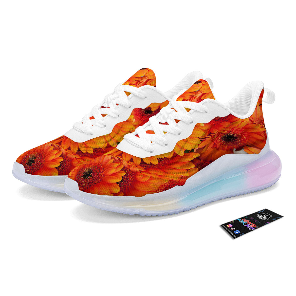 Daisy Orange Flower Print Running Sneakers-grizzshop
