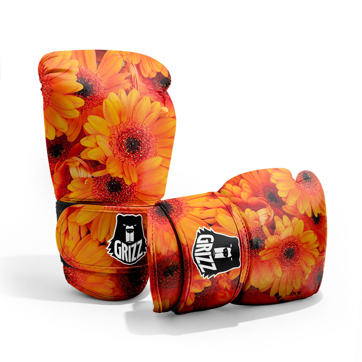 Daisy Orange Flower Print Pro Boxing Glove