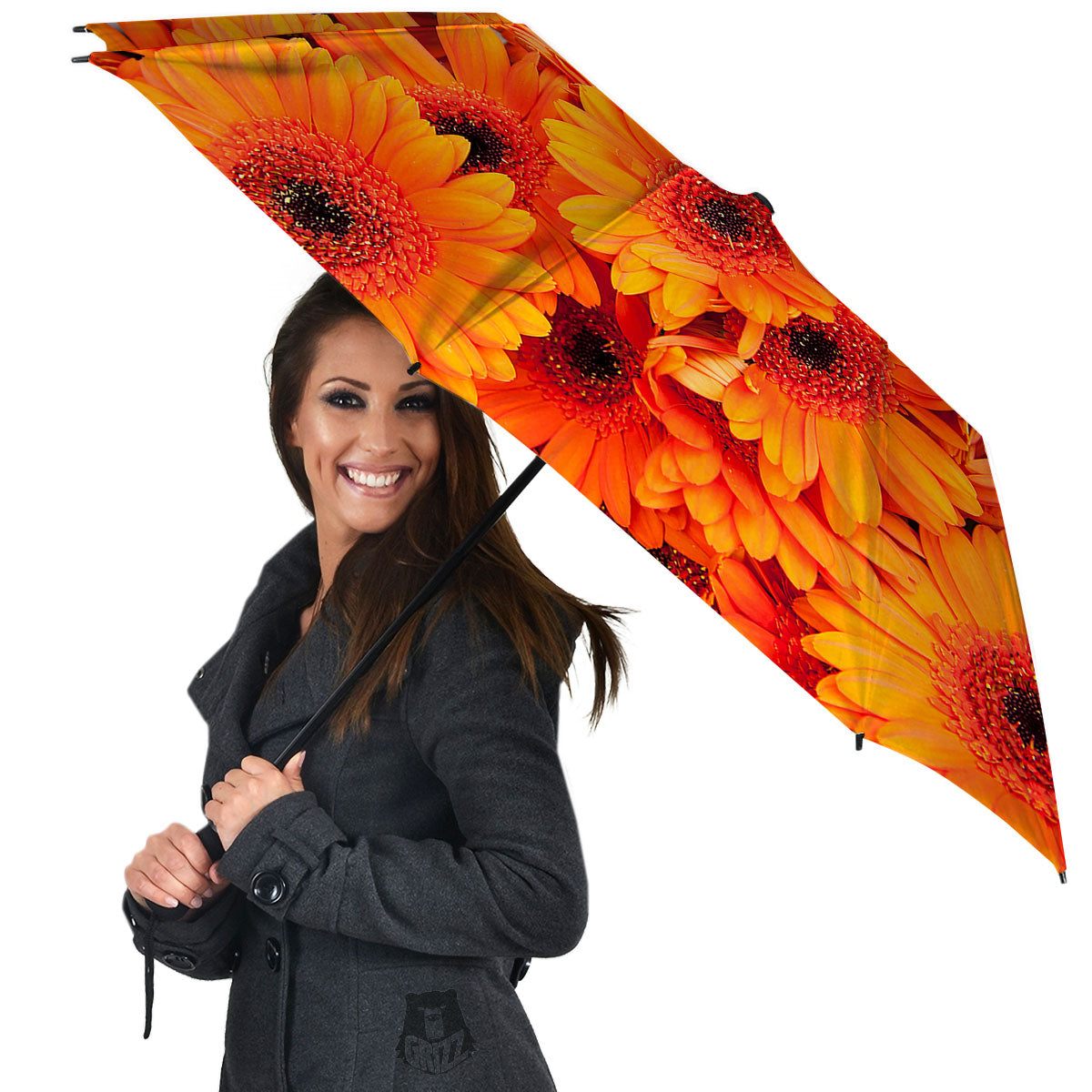 Daisy Orange Flower Print Umbrella-grizzshop