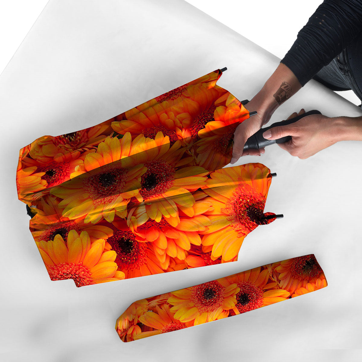 Daisy Orange Flower Print Umbrella-grizzshop