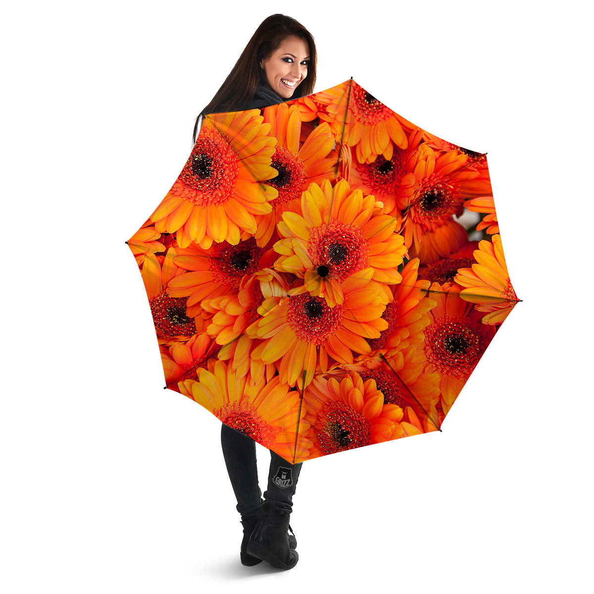 Daisy Orange Flower Print Umbrella-grizzshop