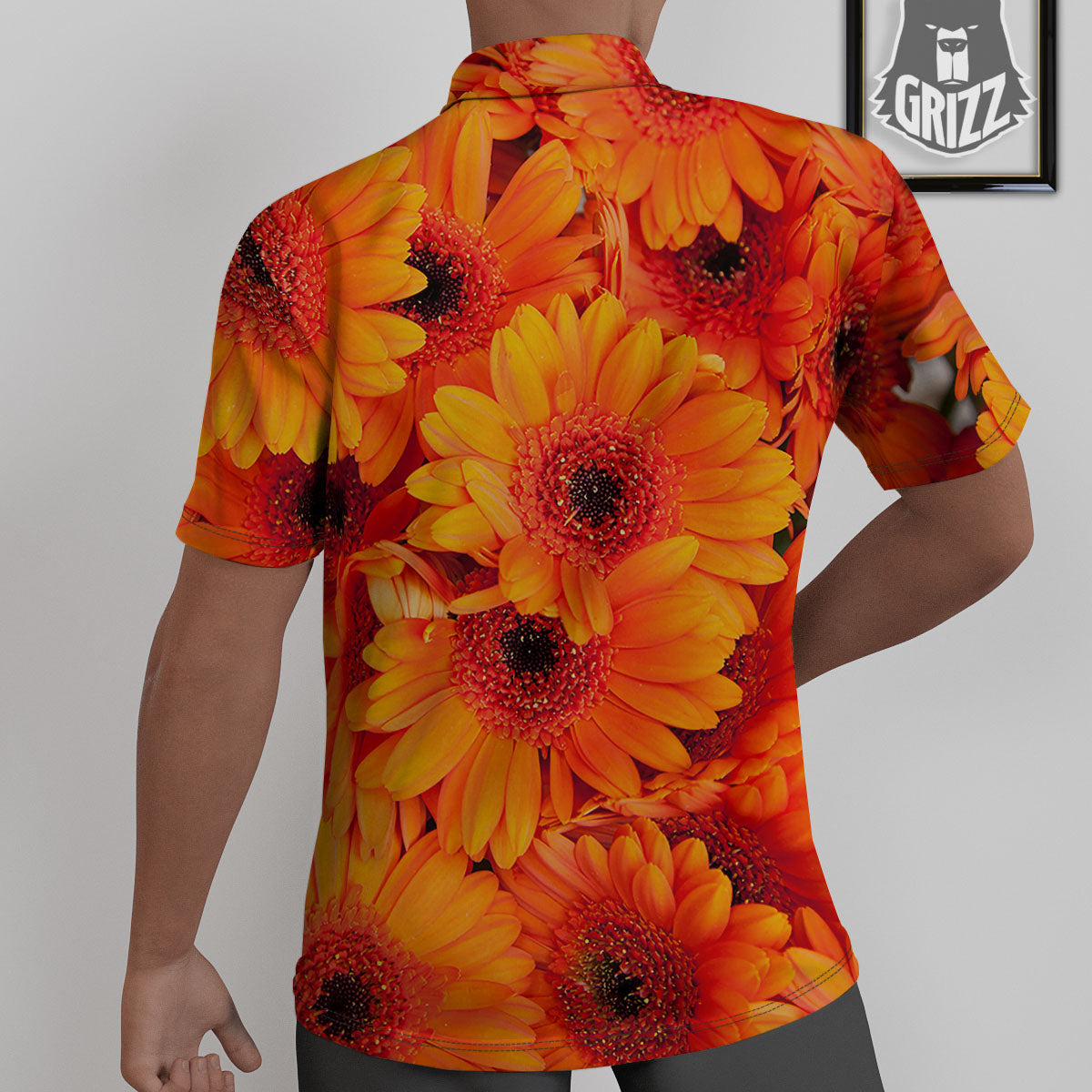 Daisy Orange Flower Print Untucked Shirts-grizzshop