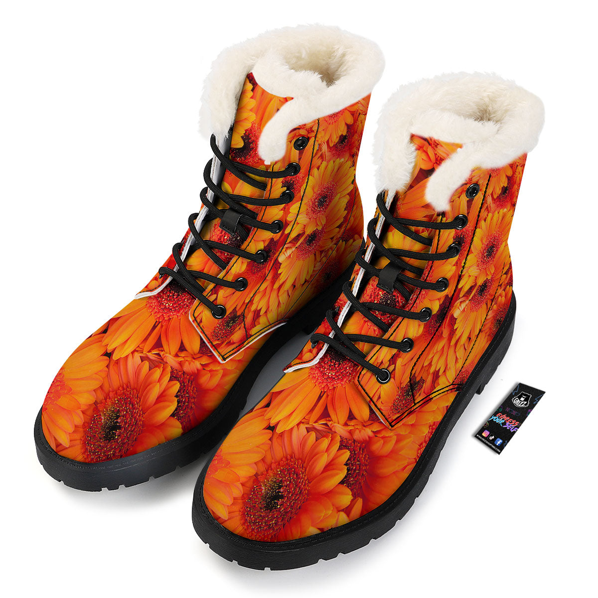Daisy Orange Flower Print Winter Boots-grizzshop