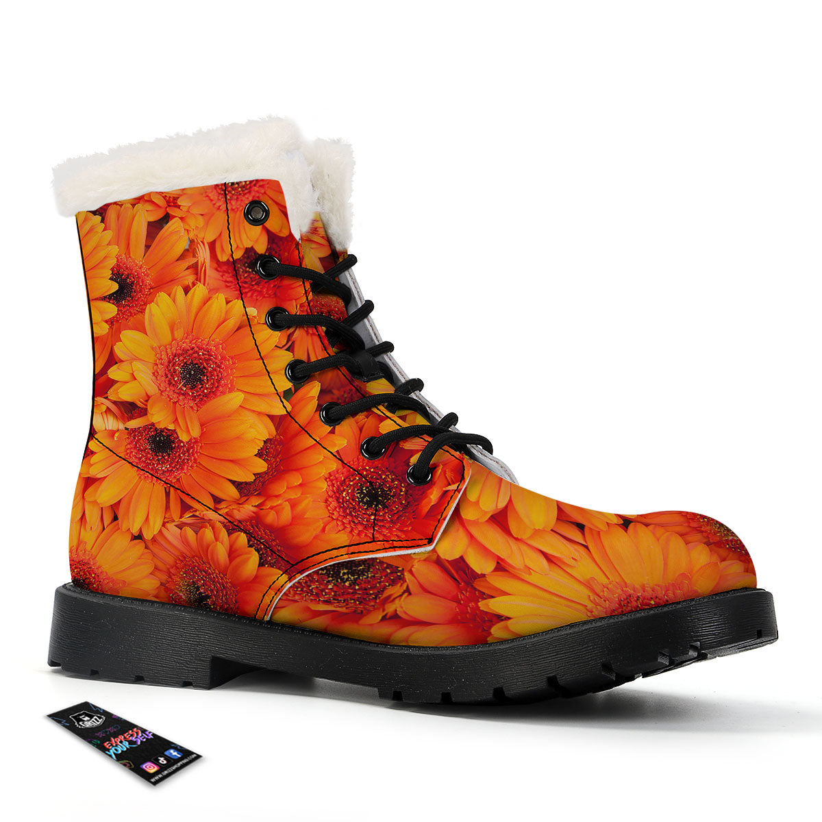 Daisy Orange Flower Print Winter Boots-grizzshop