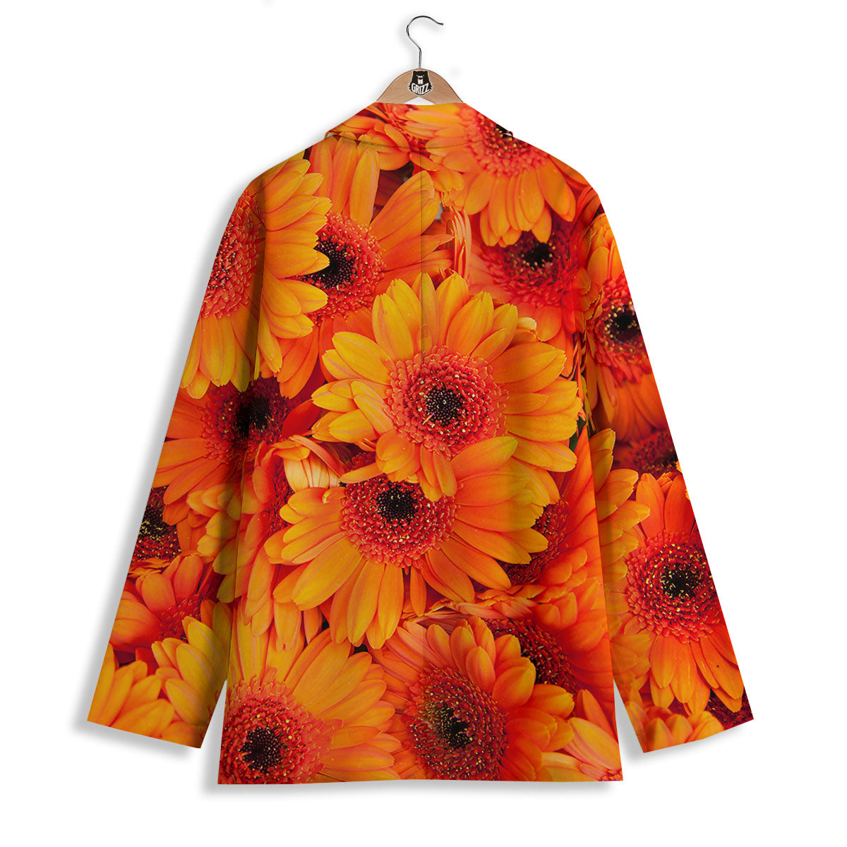 Daisy Orange Flower Print Women's Blazer-grizzshop
