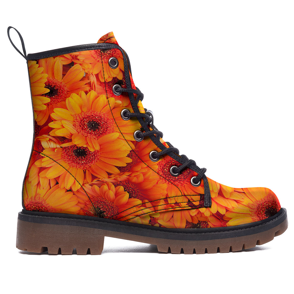 Daisy Orange Flower Print Work Boots-grizzshop