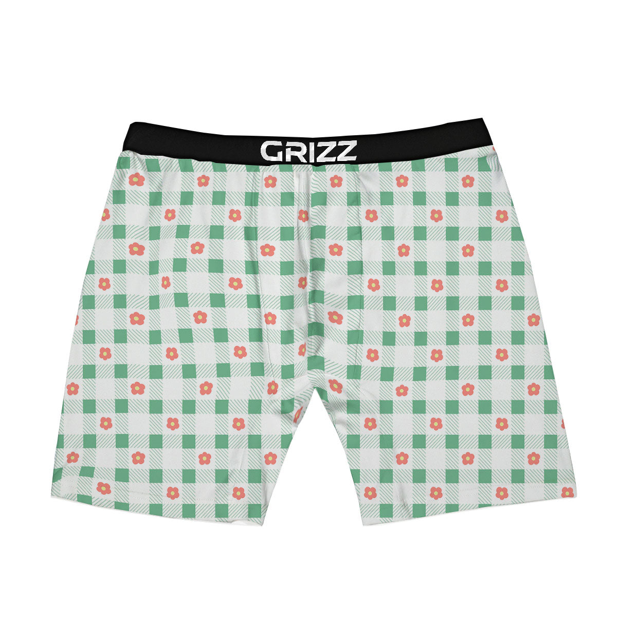 Daisy Tartan Green Print Pattern Boxer Briefs-grizzshop
