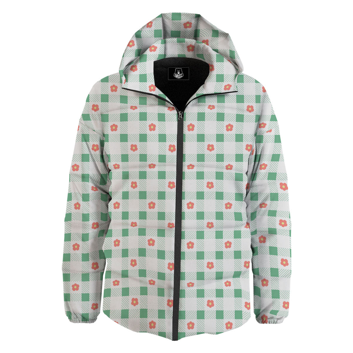 Daisy Tartan Green Print Pattern Down Jacket-grizzshop