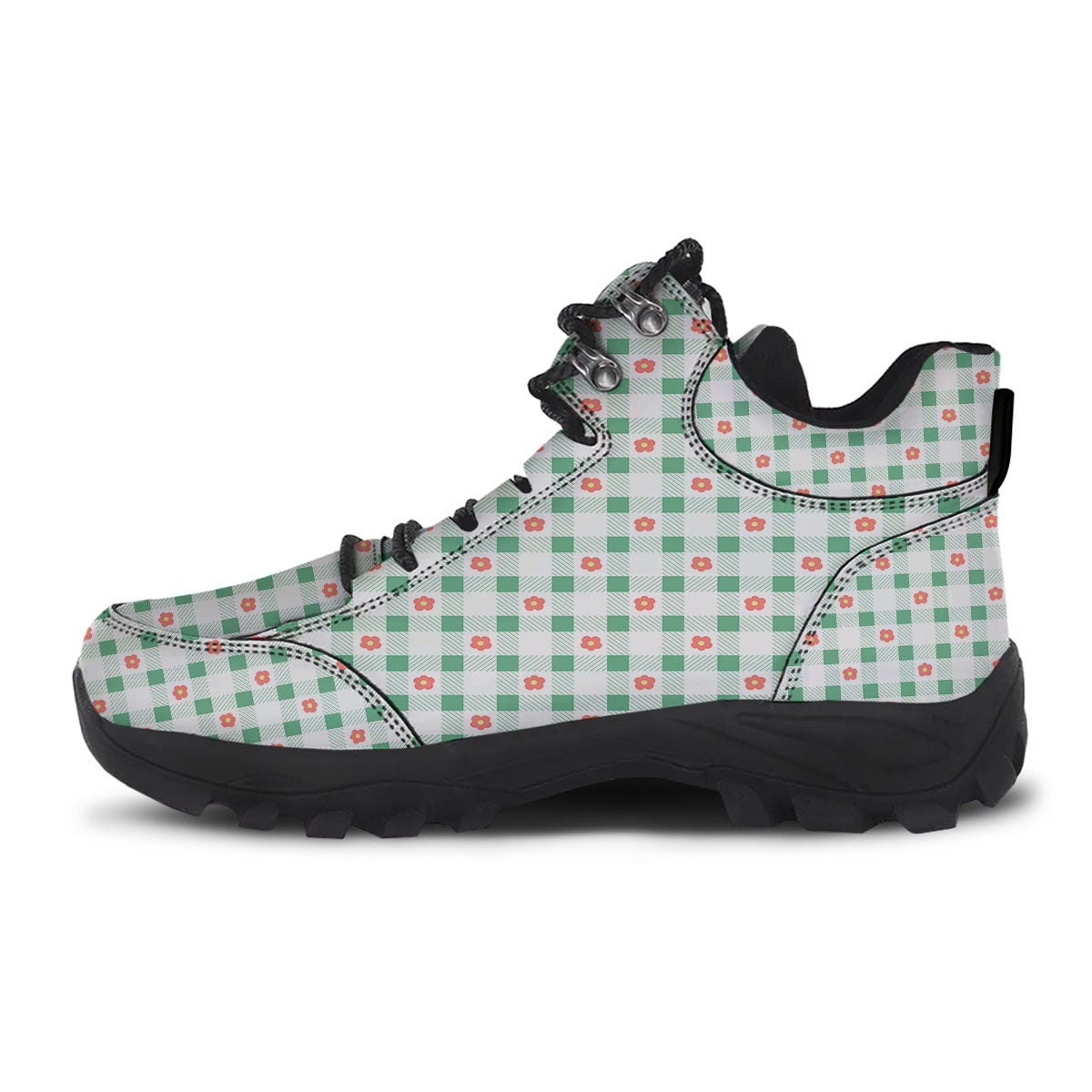 Daisy Tartan Green Print Pattern Hiking Shoes-grizzshop